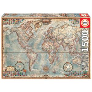 Puzzle 1500 el. Polityczna mapa świata (retro)