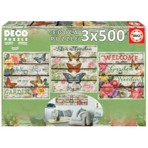 Puzzle 3 x 500 el. Kwiaty i motyle