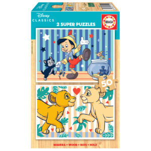 Puzzle 2 x 50 el. Pinokio & Król Lew (drewno)