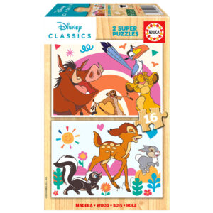 Puzzle 2 x 16 el. Król Lew & Bambi (drewno)
