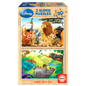 Puzzle 2 x 50 el. Król Lew & Księga dżungli (drewno)