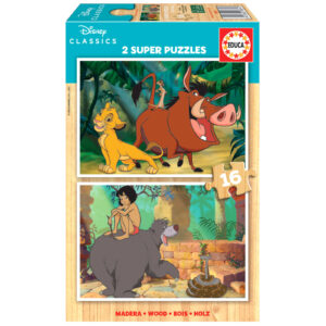 Puzzle 2 x 16 el. Król Lew & Księga dżungli (drewno)